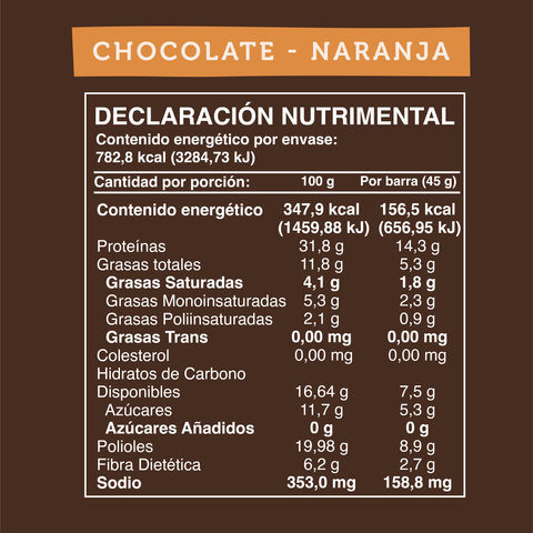 Barra de Proteína Sabor Chocolate Naranja 5 unidades