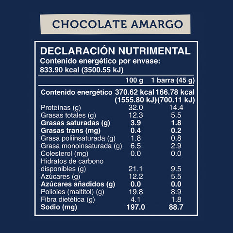 Barra de Proteína Vegana sabor Chocolate Amargo 5 unidades