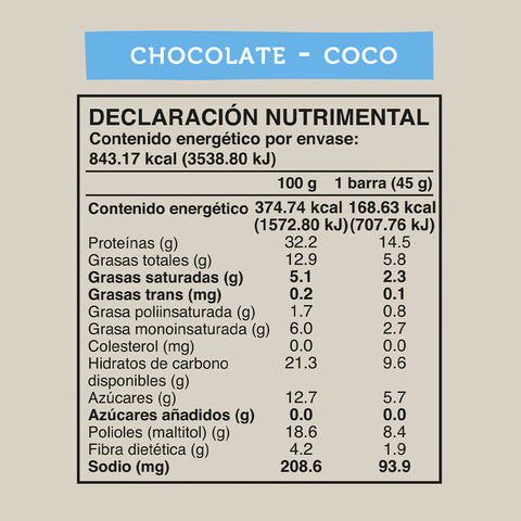 Barra de Proteína Vegana sabor Chocolate Coco 5 unidades